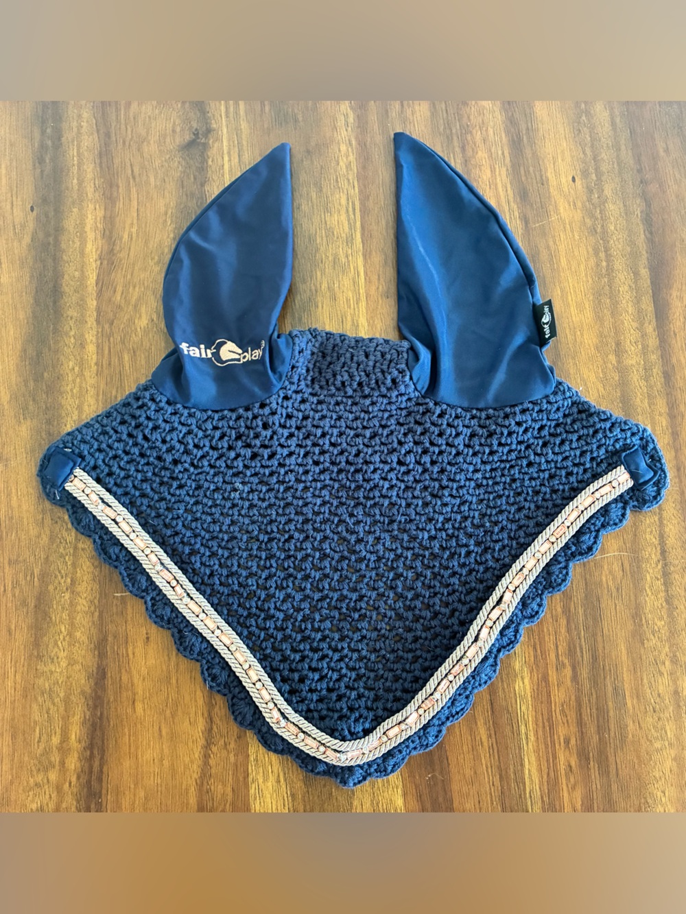 Navy Knit Horse Ear Bonnet